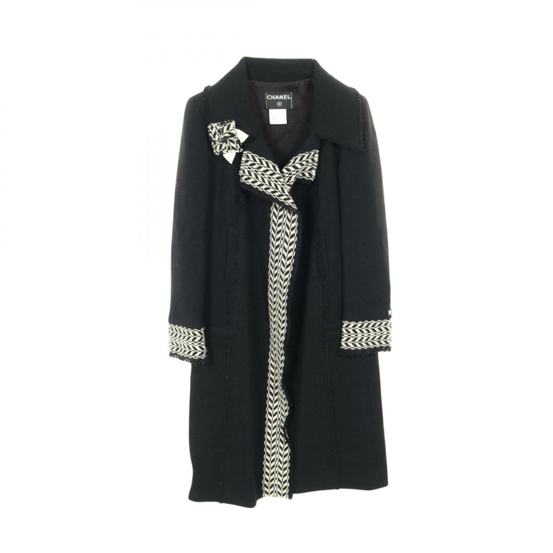 香奈兒 COCO Mark 斜紋軟呢外套 P24497 V15066 羊毛 黑白 二手 女款-0