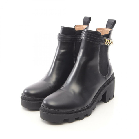 GUCCI 中跟短靴，黑色真皮，附logo，二手女款 #38