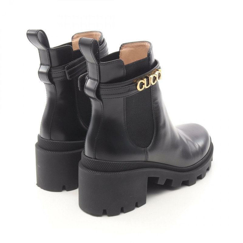 GUCCI 中跟短靴，黑色真皮，附logo，二手女款 #38-1