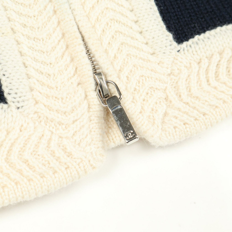 香奈兒 COCO 標誌針織背心無袖羊絨衫 #38 海軍藍白色 二手女裝-6