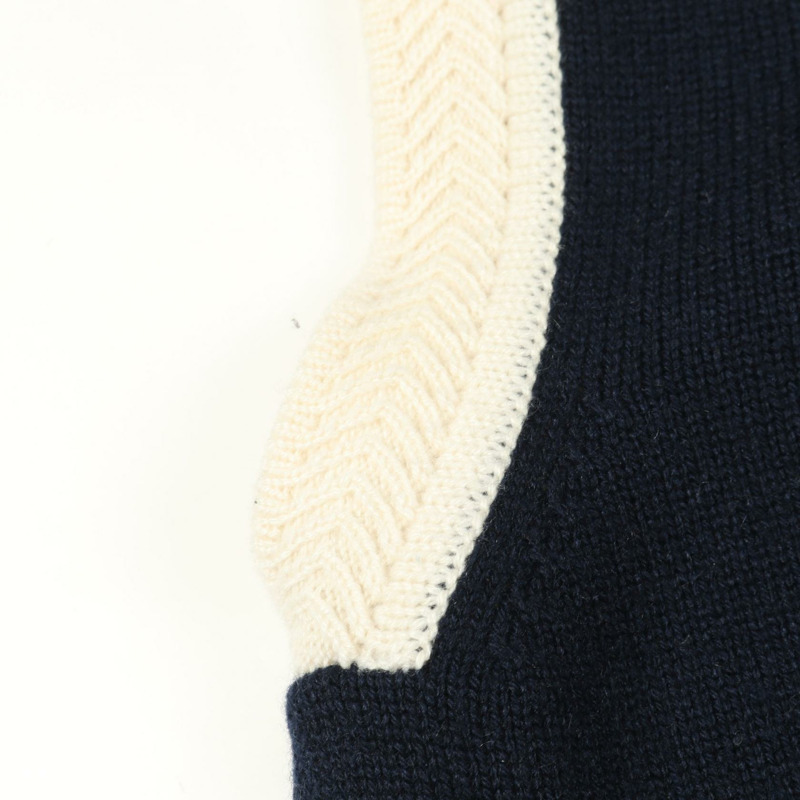 香奈兒 COCO 標誌針織背心無袖羊絨衫 #38 海軍藍白色 二手女裝-7