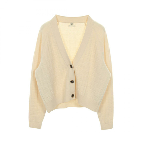 愛馬仕 Sellier 紐扣 H 圖案開襟羊毛針織衫 3E2713DB 米色 二手 #36