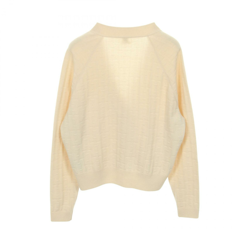 愛馬仕 Sellier 紐扣 H 圖案開襟羊毛針織衫 3E2713DB 米色 二手 #36-1