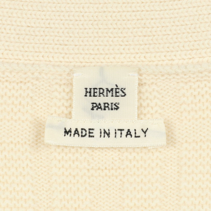 愛馬仕 Sellier 紐扣 H 圖案開襟羊毛針織衫 3E2713DB 米色 二手 #36-2