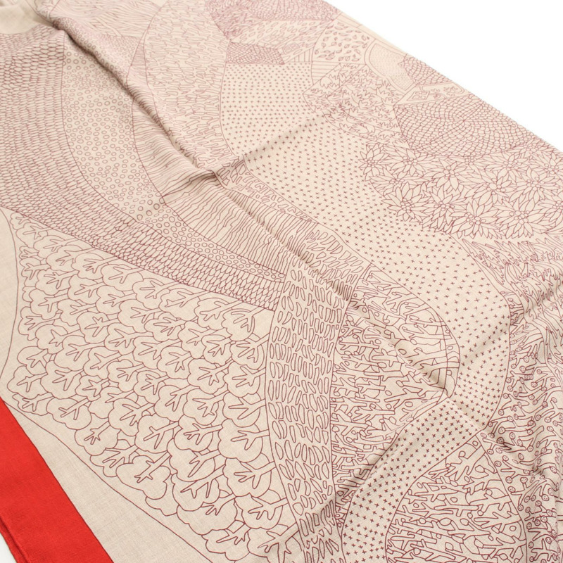 愛馬仕 Carre geant 140 A Travers Champs 絲巾披肩，真絲羊絨材質，紅米色-1