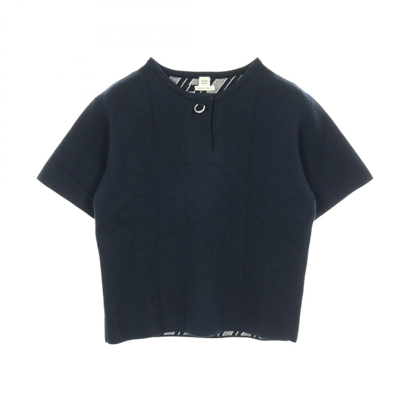 愛馬仕針織衫 #36 短袖 3E2609D5 羊絨棉 海軍藍 二手 女款-0