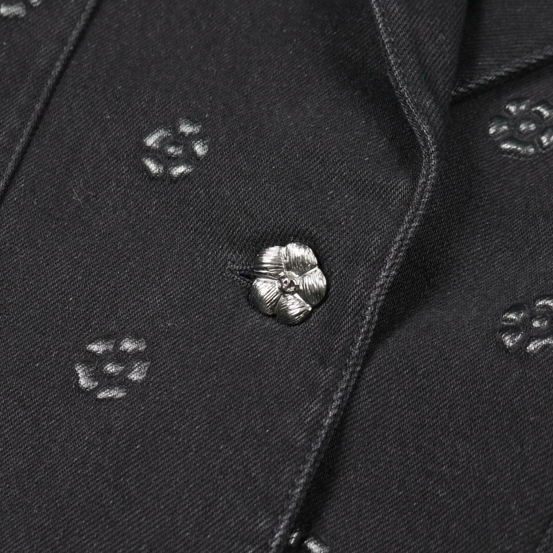 香奈兒山茶花可可標誌修身外套 #38 黑色棉質二手女款-6