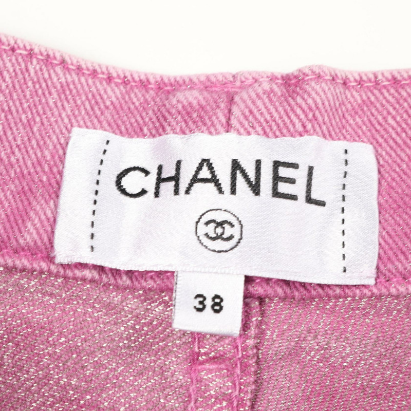 香奈兒 COCO 標誌牛仔長褲 #38 棉質粉紅二手女款 CC-2