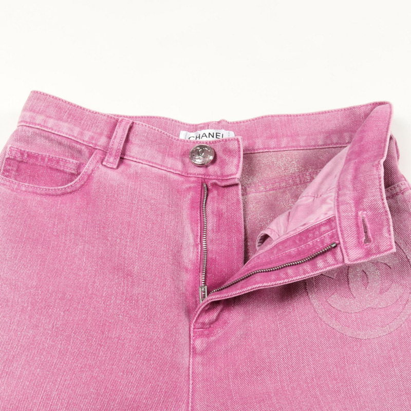 香奈兒 COCO 標誌牛仔長褲 #38 棉質粉紅二手女款 CC-5