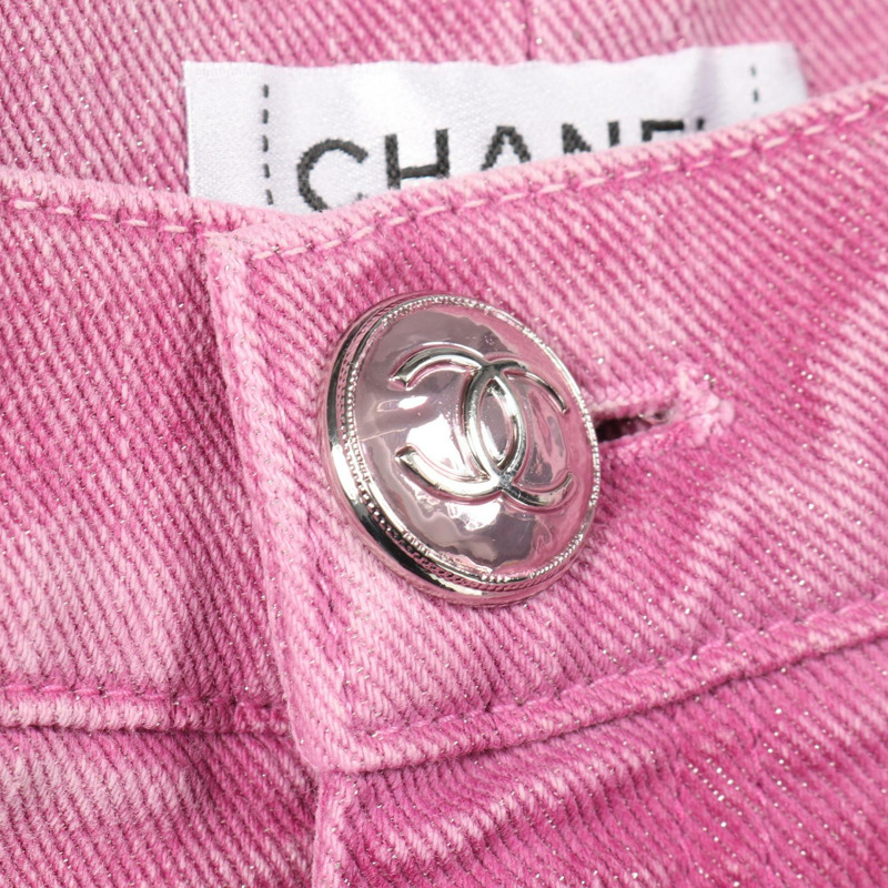 香奈兒 COCO 標誌牛仔長褲 #38 棉質粉紅二手女款 CC-10