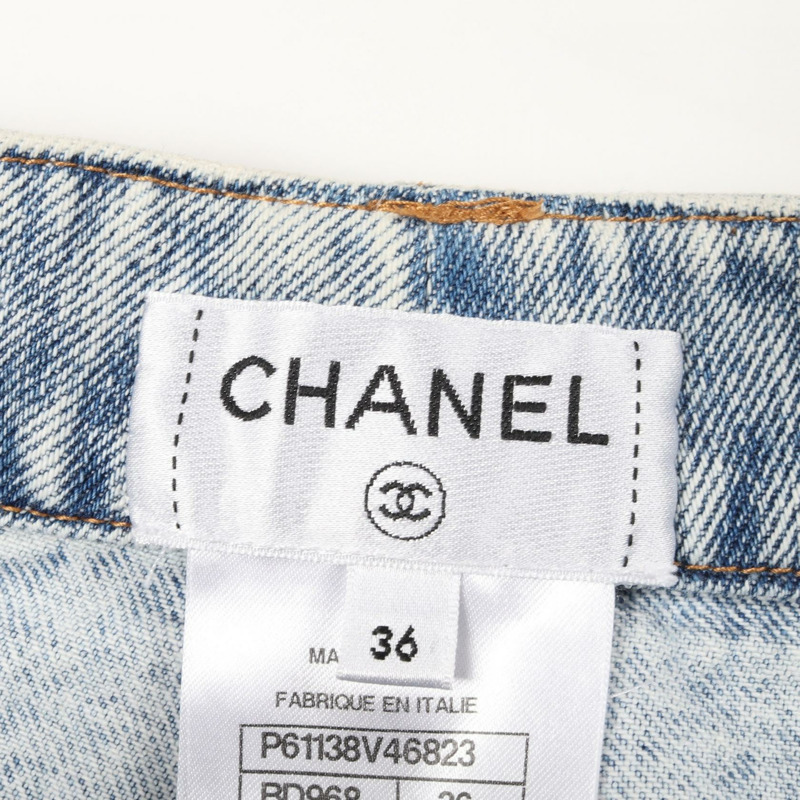 香奈兒 COCO 標誌紐帶牛仔褲 #36 棉質藍色二手女款-2