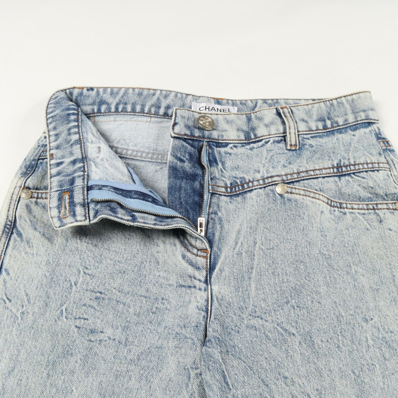 香奈兒 COCO 標誌紐帶牛仔褲 #36 棉質藍色二手女款-5