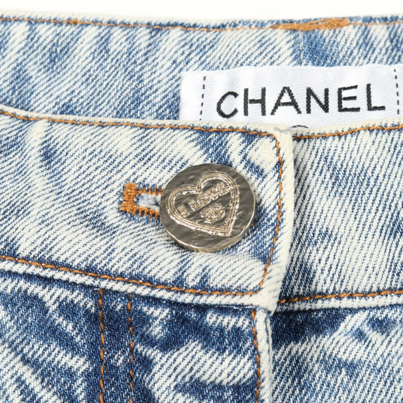香奈兒 COCO 標誌紐帶牛仔褲 #36 棉質藍色二手女款-8