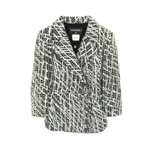 香奈兒 COCO 標誌珍珠紐扣 其他外套 尼龍 羊毛 棉 黑色 白色 銀色 二手 女裝