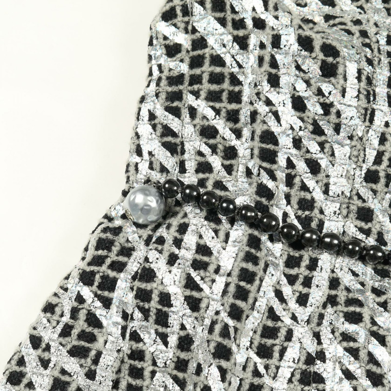 香奈兒 COCO 標誌珍珠紐扣 其他外套 尼龍 羊毛 棉 黑色 白色 銀色 二手 女裝-5