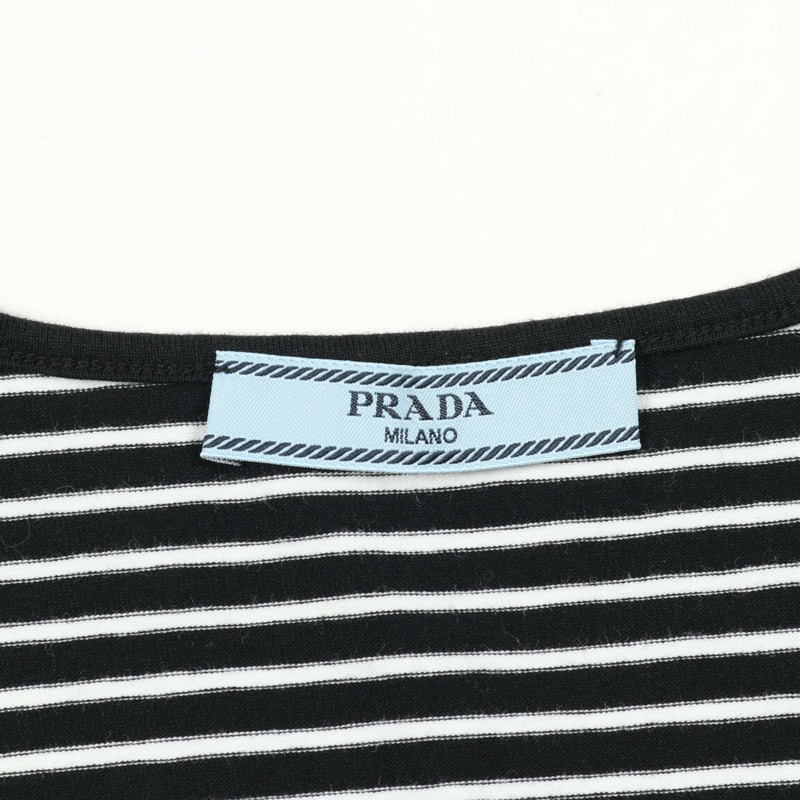 PRADA 條紋三角 Logo 針織衫 T 卹,純棉,黑白配色,#38,二手女款-2