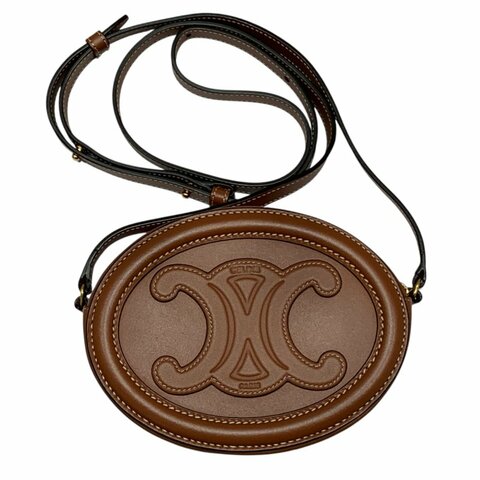 CELINE 思琳 TRIOMPHE 斜背橢圓形側背包 皮革 棕色 金釦