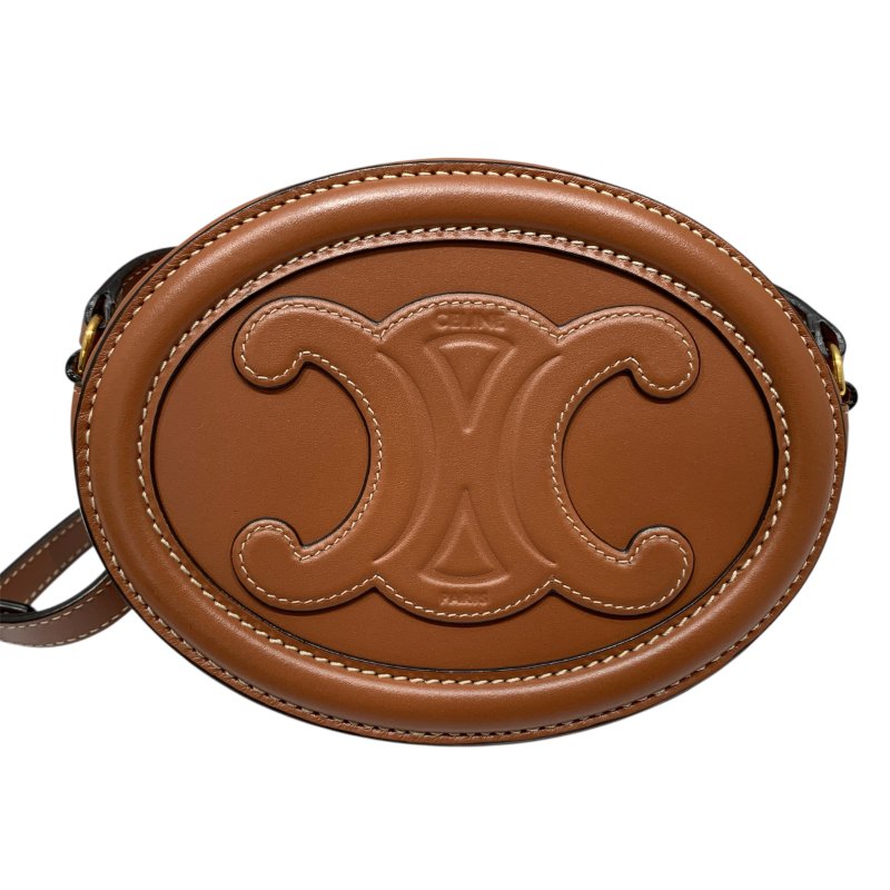 CELINE 思琳 TRIOMPHE 斜背橢圓形側背包 皮革 棕色 金釦-1