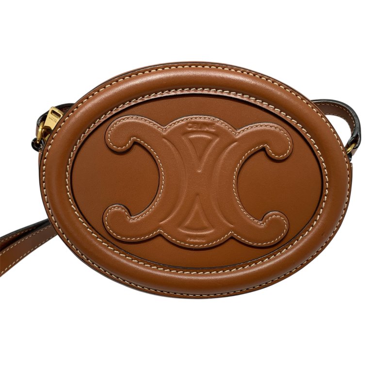 CELINE 思琳 TRIOMPHE 斜背橢圓形側背包 皮革 棕色 金釦-2