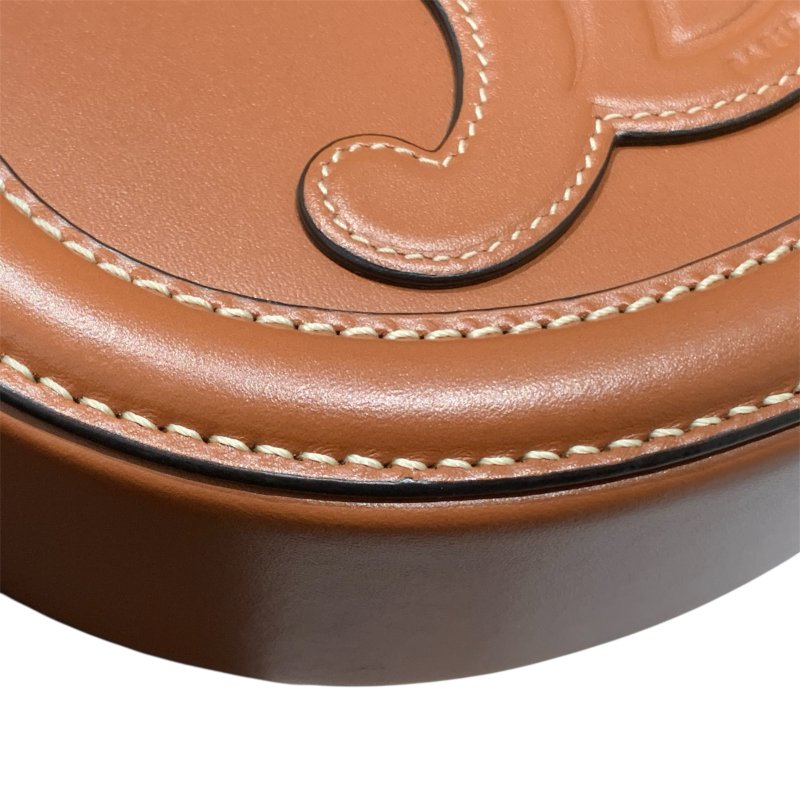 CELINE 思琳 TRIOMPHE 斜背橢圓形側背包 皮革 棕色 金釦-8