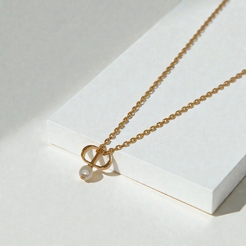 莉亞精品♡ Dior 金色垂墜珍珠項鍊 近新美品