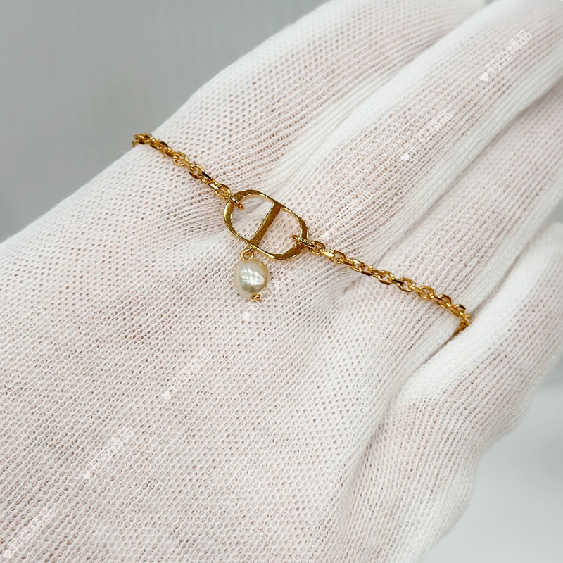 莉亞精品♡ Dior 金色垂墜珍珠項鍊 近新美品-3