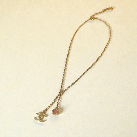 莉亞精品♡Chanel 粉色水晶水鑽項鍊 二手