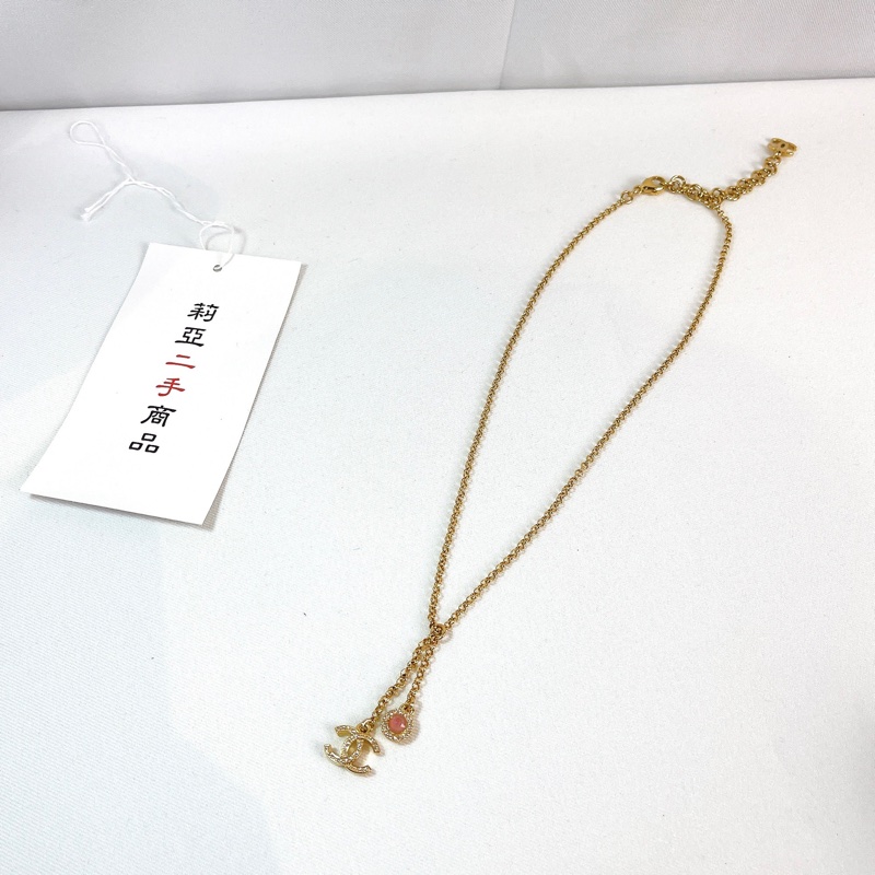 莉亞精品♡Chanel 粉色水晶水鑽項鍊 二手-2