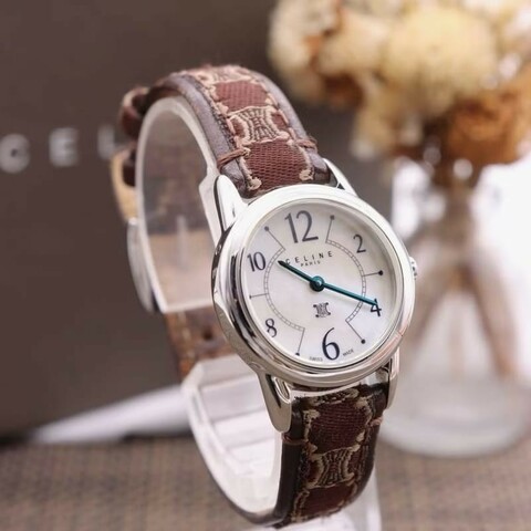 【LA LUNE】稀有Celine凱旋門老花酒紅手錶 絕版古董錶 二手女裝腕錶 中古錶
