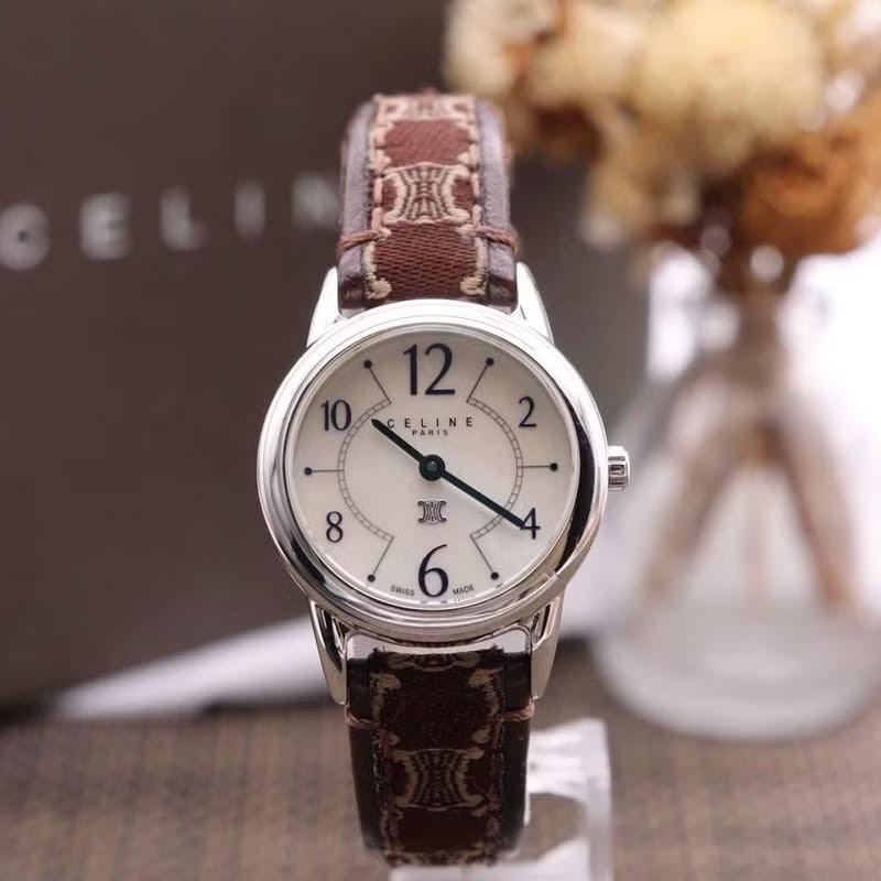 【LA LUNE】稀有Celine凱旋門老花酒紅手錶 絕版古董錶 二手女裝腕錶 中古錶-1