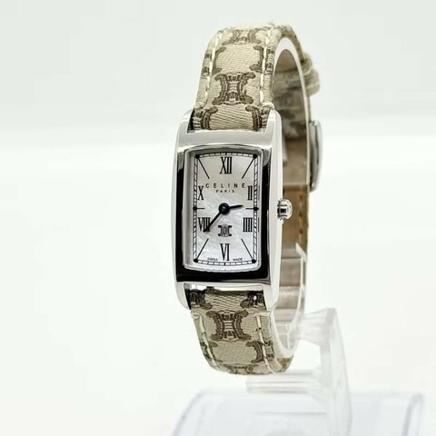 【LA LUNE】稀有 Celine凱旋門老花米白色手錶 古董錶 二手女裝腕錶 中古錶