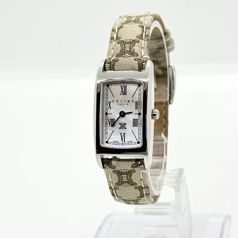 【LA LUNE】稀有 Celine凱旋門老花米白色手錶 古董錶 二手女裝腕錶 中古錶-0