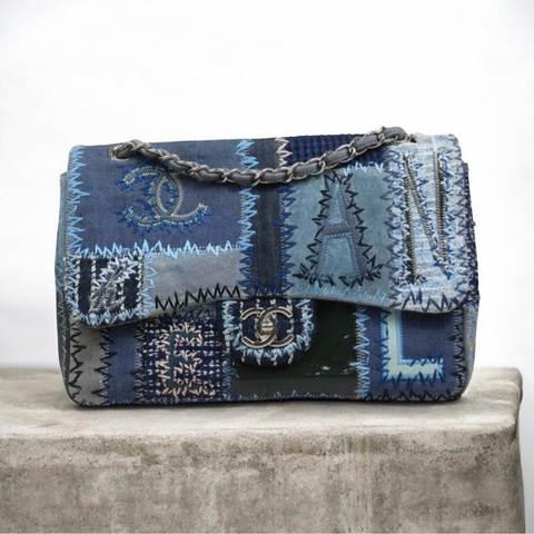 「JL精品代購」9新 Chanel 香奈兒 牛仔拼接 jumbo