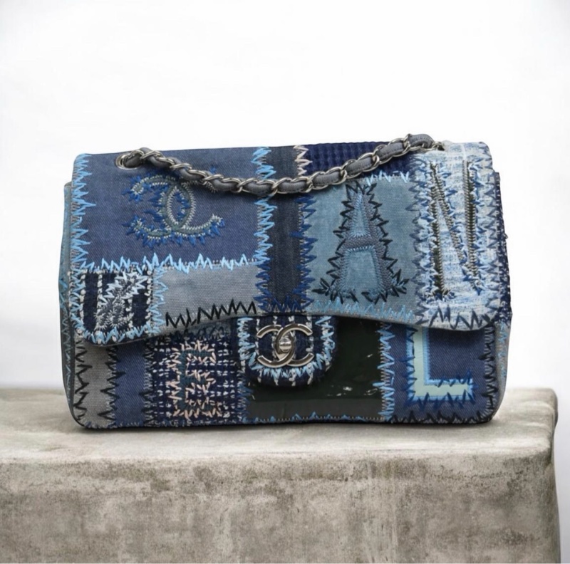 「JL精品代購」9新 Chanel 香奈兒 牛仔拼接 jumbo-0