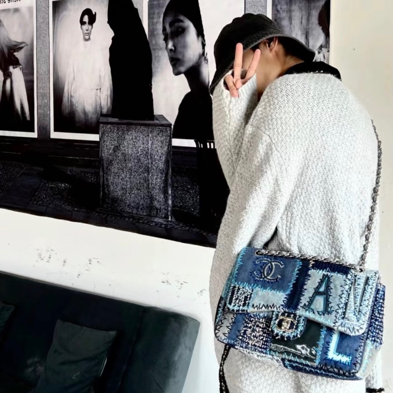 「JL精品代購」9新 Chanel 香奈兒 牛仔拼接 jumbo-1