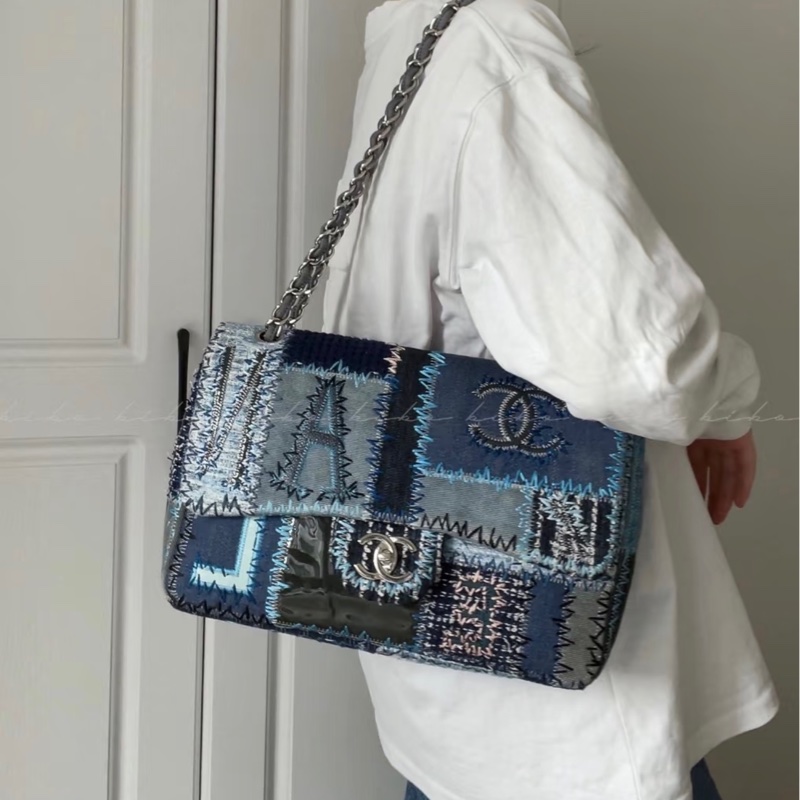 「JL精品代購」9新 Chanel 香奈兒 牛仔拼接 jumbo-2