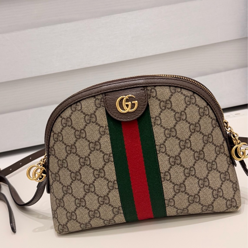 GUCCI 古馳 經典GG帆布印花拉鍊側肩包/斜背包/貝殼包-0