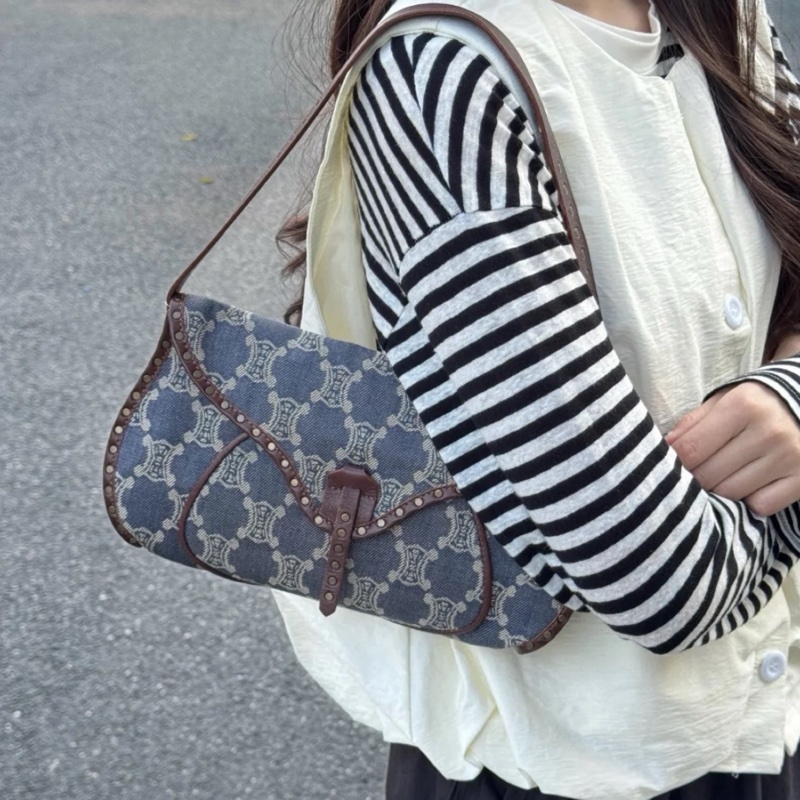 【95新 ✨ 全網最低價!】Celine 中古老花 腋下 單寧牛仔-0