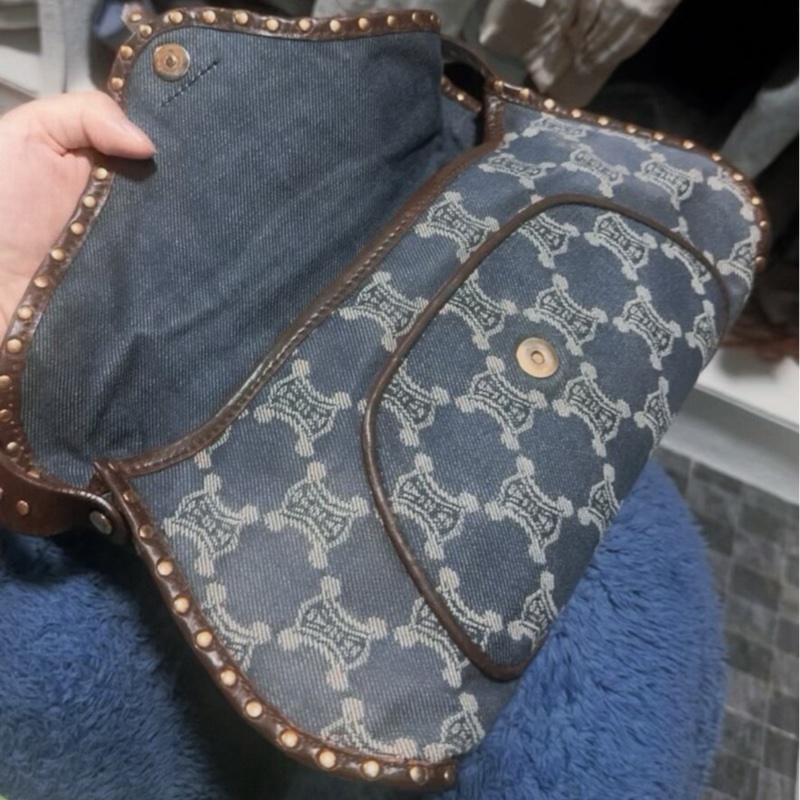 【95新 ✨ 全網最低價!】Celine 中古老花 腋下 單寧牛仔-6