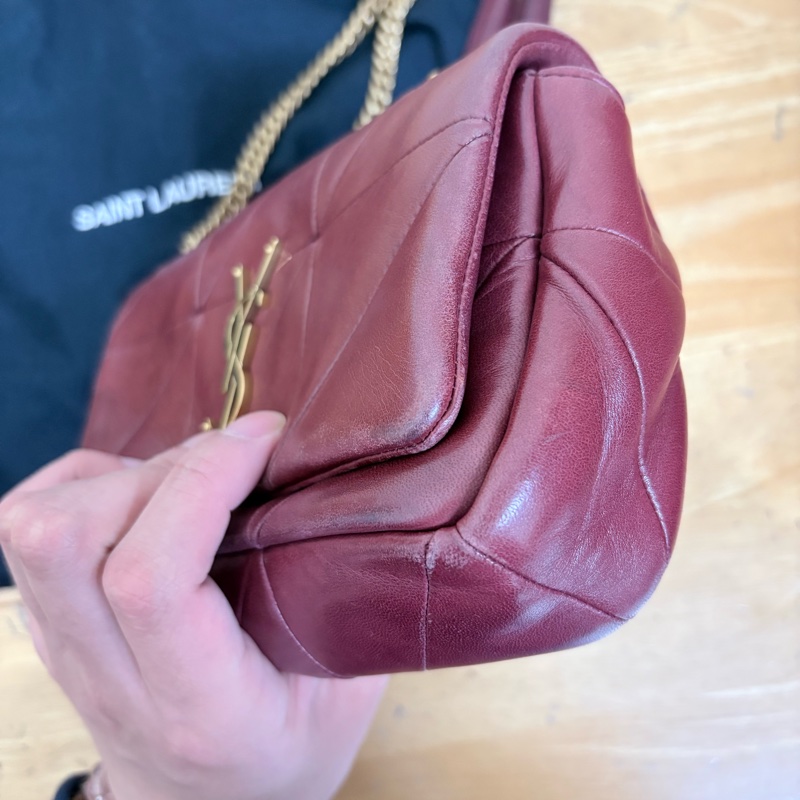 YSL Jamie 19cm 酒紅色 肩背斜背包-12