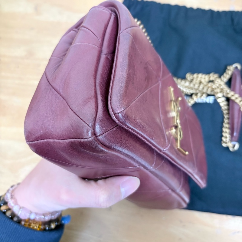 YSL Jamie 19cm 酒紅色 肩背斜背包-15