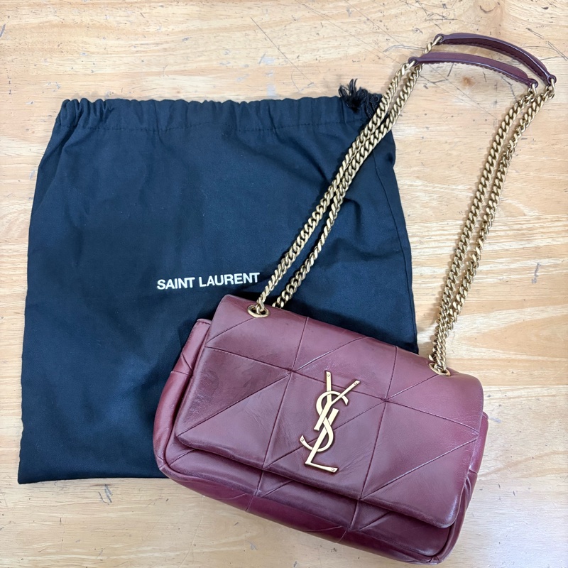 YSL Jamie 19cm 酒紅色 肩背斜背包-18