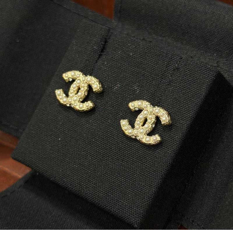 【大全套有購證✨經典保值❗️全網最低價】Chanel珍珠水鑽雙C耳釘/耳環 淡金色-6