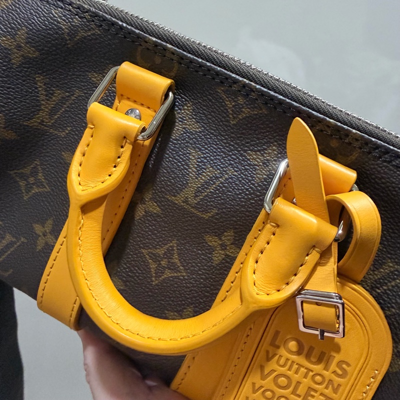LV Louis Vuitton M12733 老花 Keepall 25 斜背包 發財黃-28