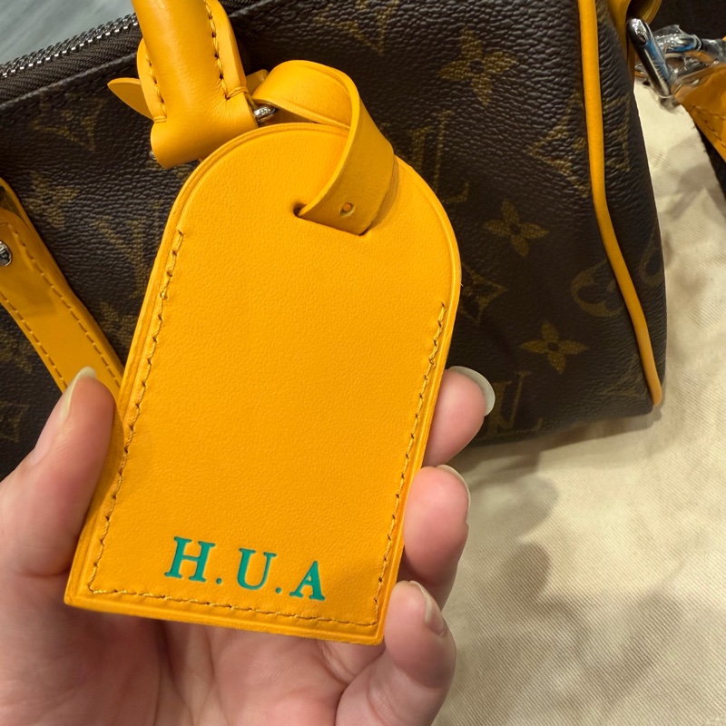 LV Louis Vuitton M12733 老花 Keepall 25 斜背包 發財黃-34