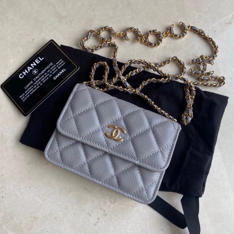 【全新✨ 全網最低價！】Chanel 鏈條woc腰包 灰色荔枝皮 有塵袋/身份卡 （下單前先詢問庫存❗️）-0