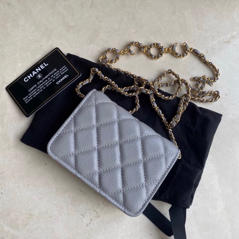 【全新✨ 全網最低價！】Chanel 鏈條woc腰包 灰色荔枝皮 有塵袋/身份卡 （下單前先詢問庫存❗️）-1