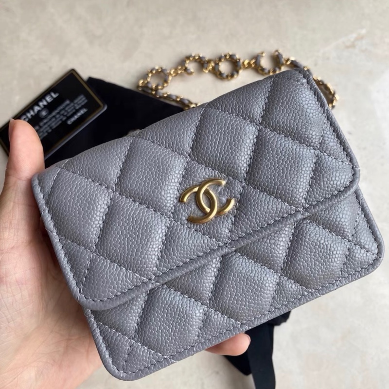 【全新✨ 全網最低價！】Chanel 鏈條woc腰包 灰色荔枝皮 有塵袋/身份卡 （下單前先詢問庫存❗️）-3