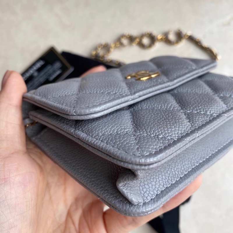 【全新✨ 全網最低價！】Chanel 鏈條woc腰包 灰色荔枝皮 有塵袋/身份卡 （下單前先詢問庫存❗️）-4