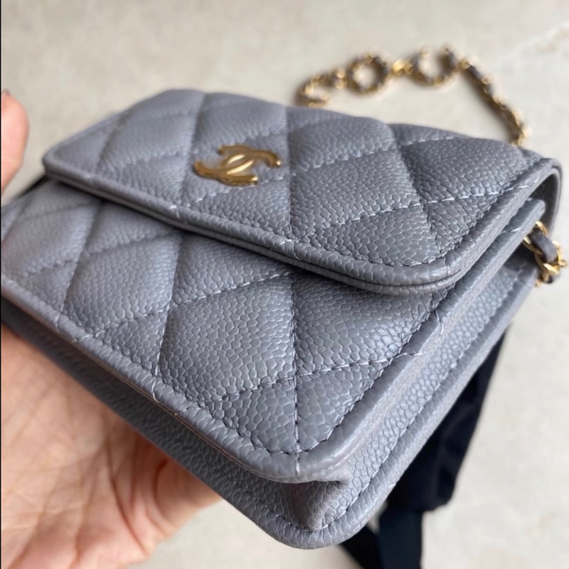 【全新✨ 全網最低價！】Chanel 鏈條woc腰包 灰色荔枝皮 有塵袋/身份卡 （下單前先詢問庫存❗️）-5